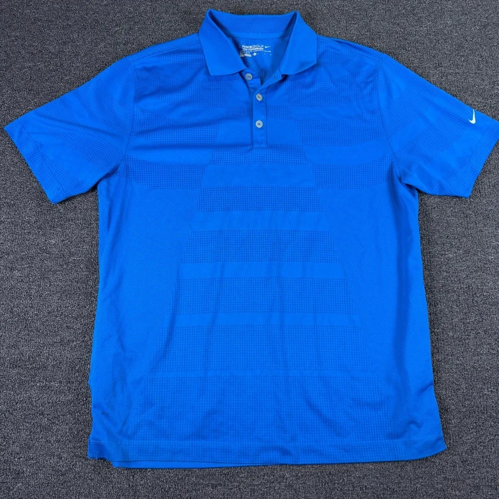 Nike Polo Shirt Mens Large Tour Performance Dri-FIT Blue Short Sleeve EUC